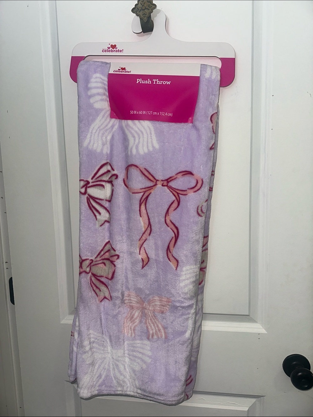 Plush Bow Print Throw Blanket - Lavender Pink 50x60 inches NWT